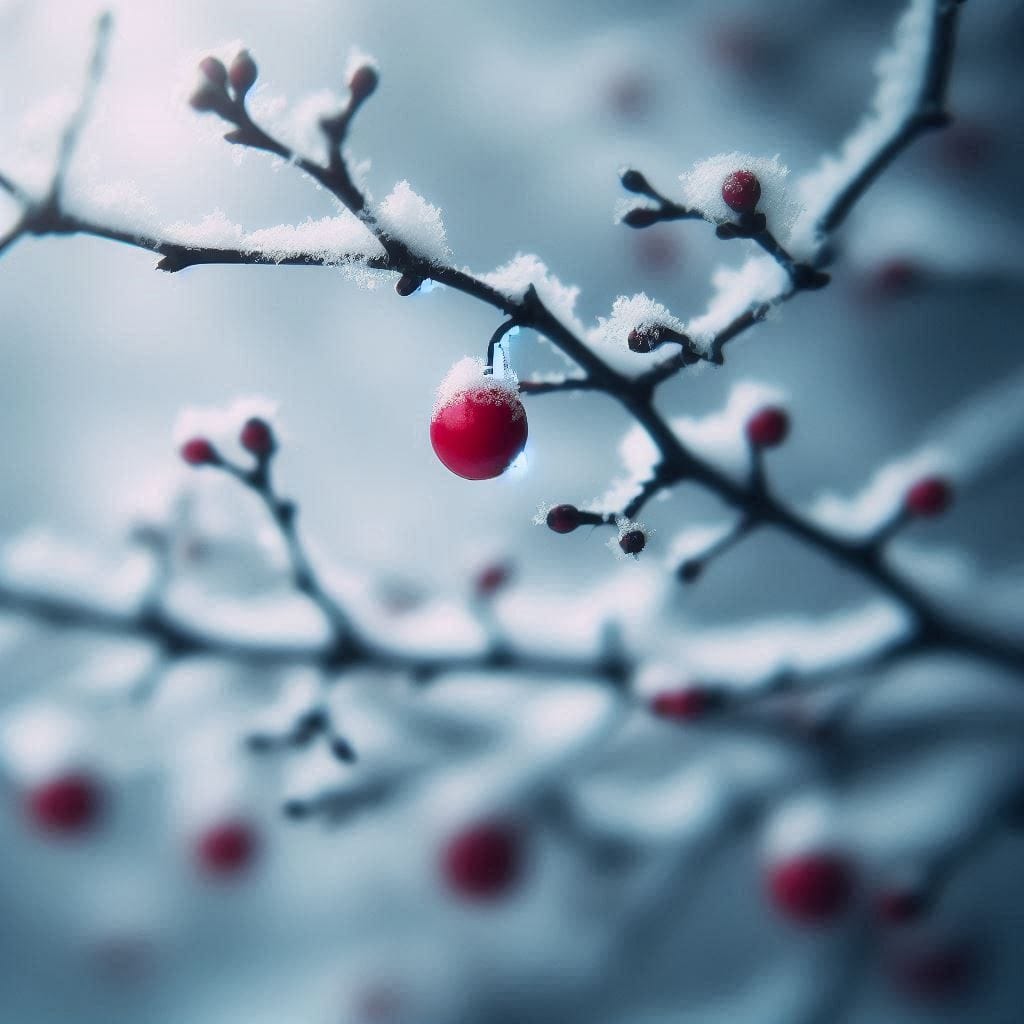 In the middle of every difficulty: A close-up shot of a snow-covered branch