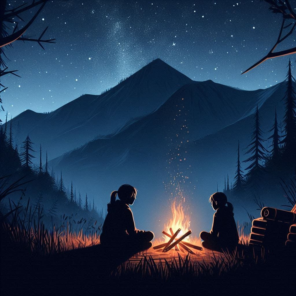 It always seems impossible: A quiet scene by a campfire at night.