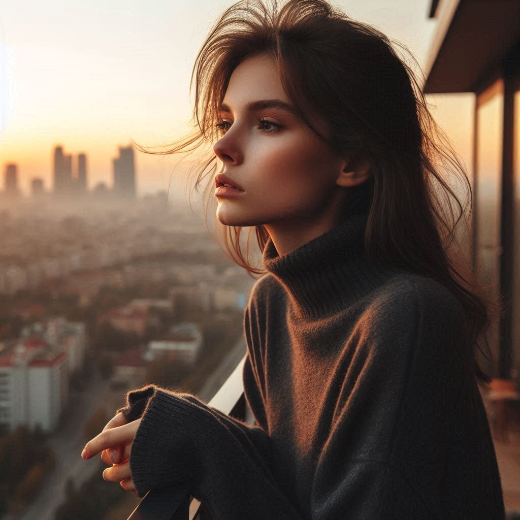 Your time is limited: A woman in her mid-20s, standing on a balcony