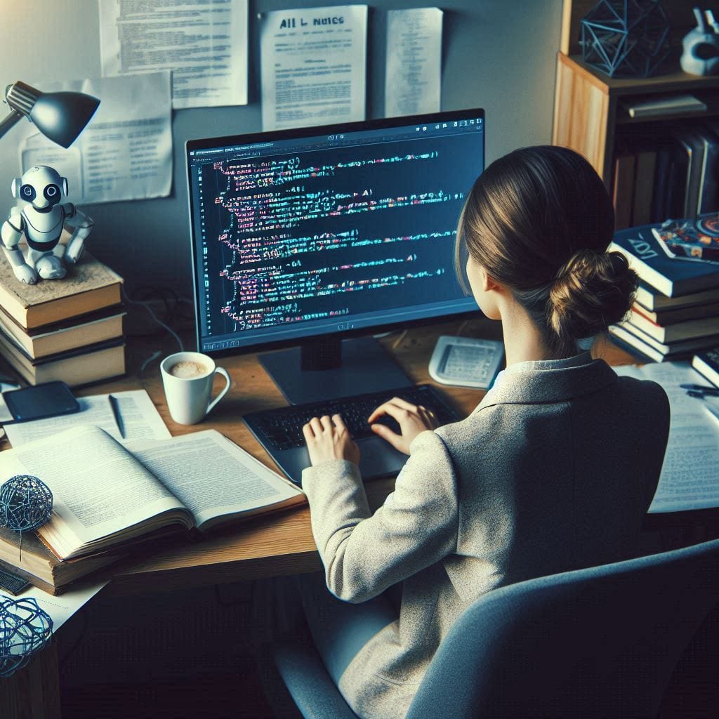 The best way to predict: A woman sitting at her desk with her laptop