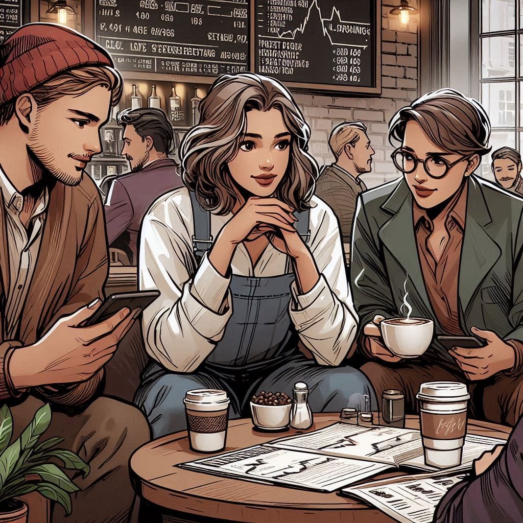 Ella and her friends in a coffee shop