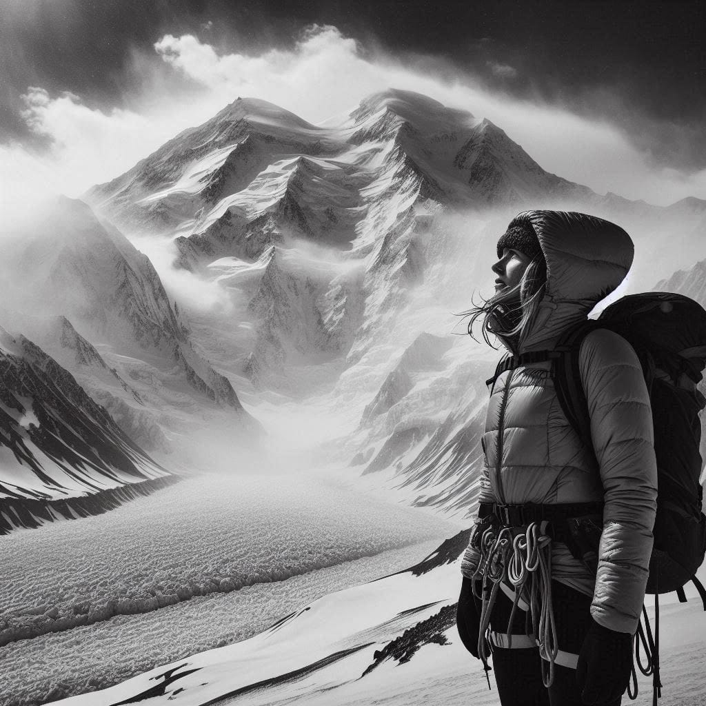 It always seems impossible: Girl standing at the base of Mount Denali