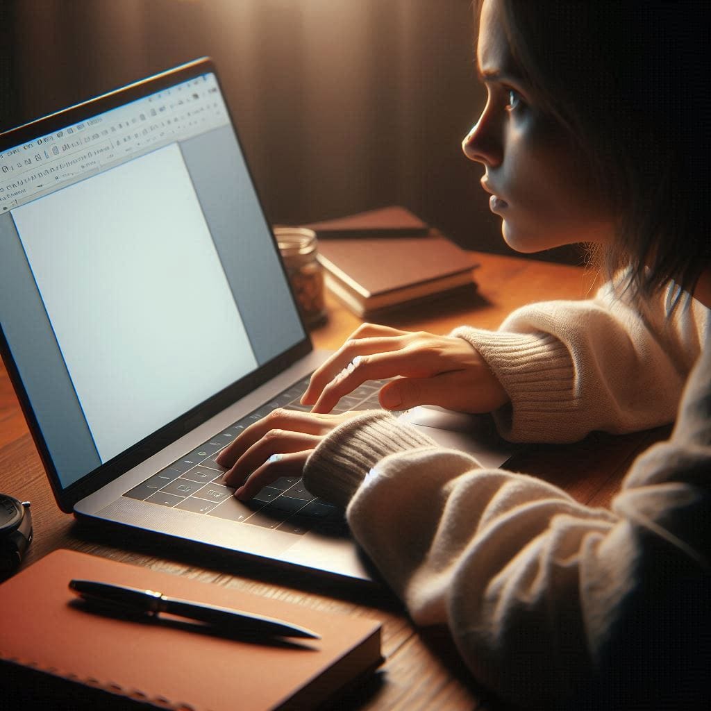 The secret of getting ahead: A close-up shot of Emma sitting at a wooden desk