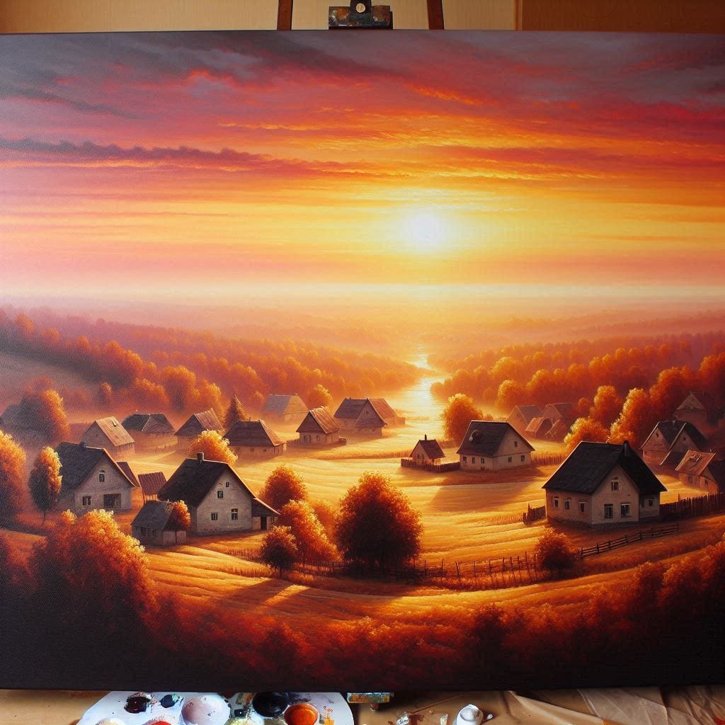 A completed painting on a large canvas