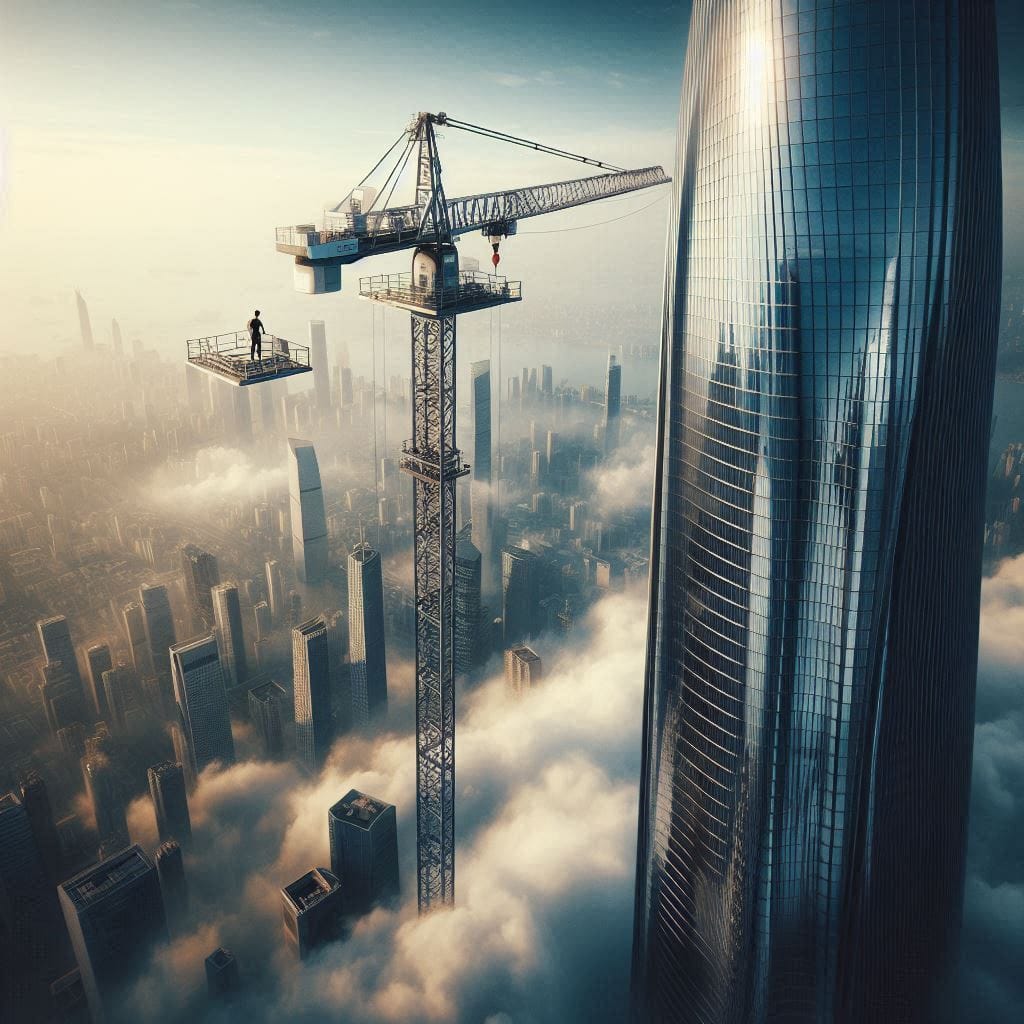 Nothing is impossible: A towering crane extends far above the city