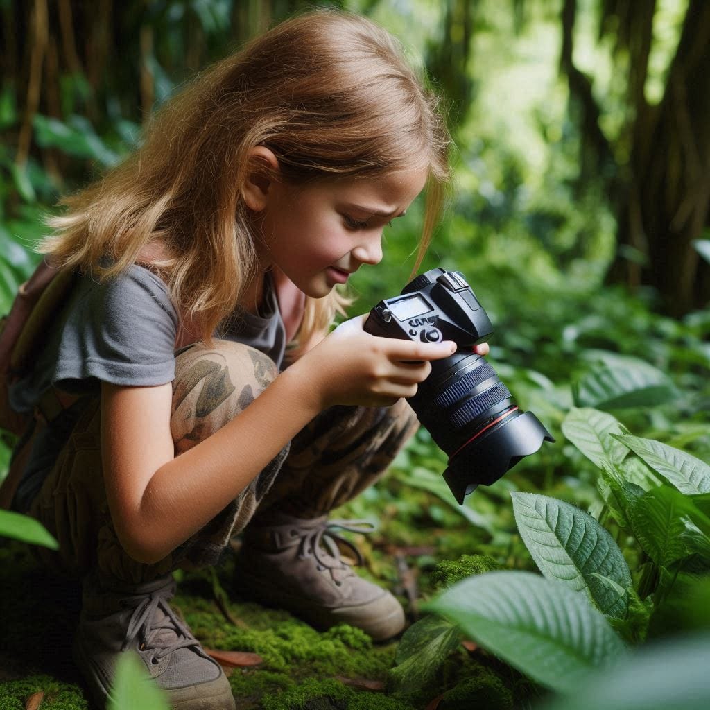 Do What You Love: A young Ella, surrounded by lush greenery, with a camera