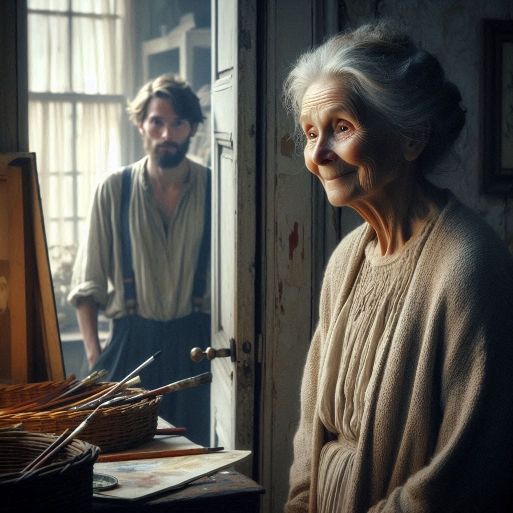 Success is getting what you want: An old woman standing in the doorway of Elias’s studio