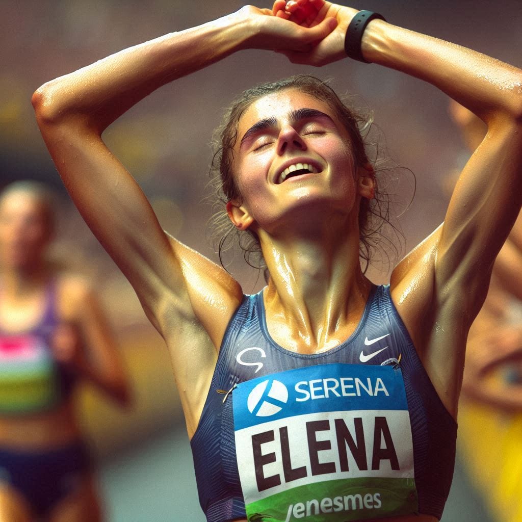 I never dreamed about success: Elena, exhausted but triumphant, crossing the finish line.