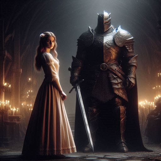 Isabella stands alone before the mighty warlord, Kaelen