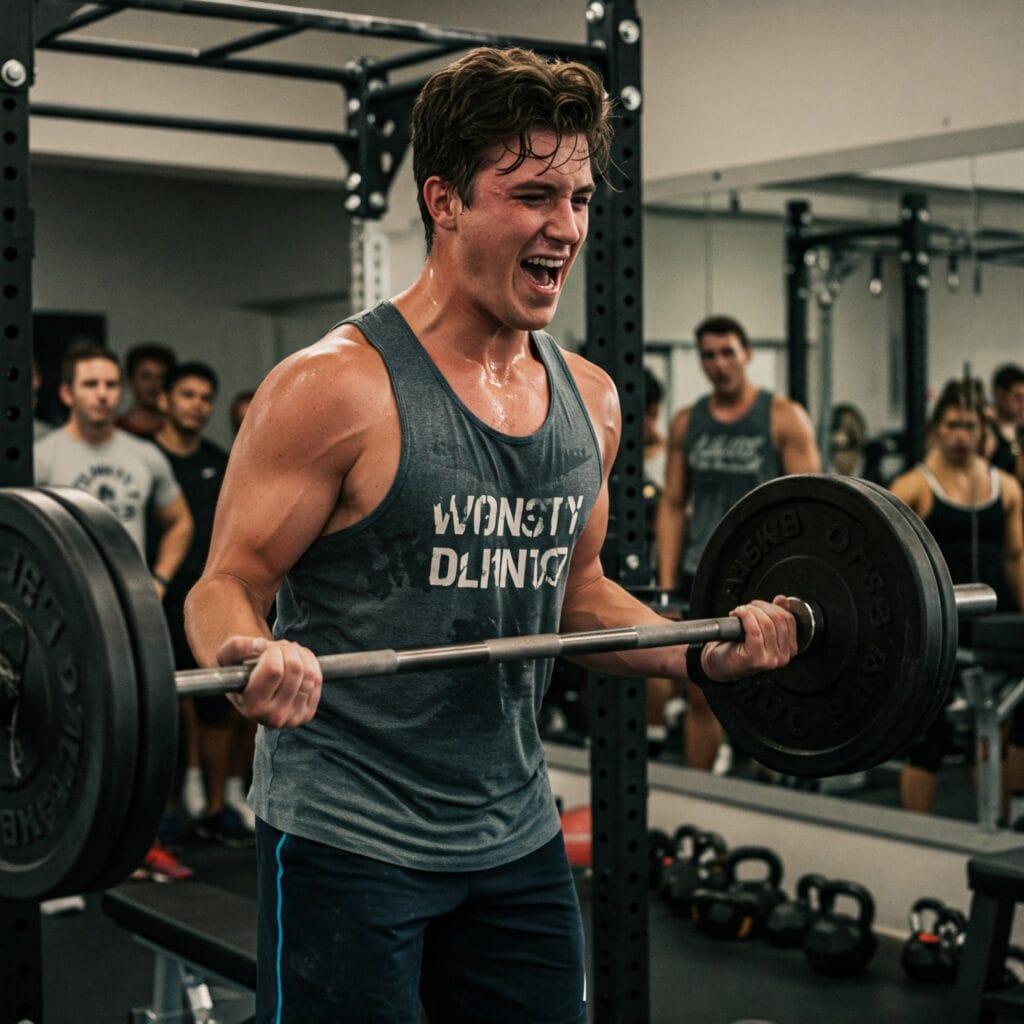 Courage is resistance to fear: Max is holding a barbell with weights