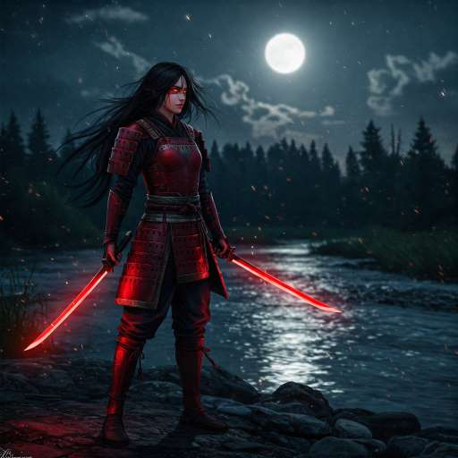 Stealth is the weapon of the wise: Akira standing on a rocky riverbank under the moon
