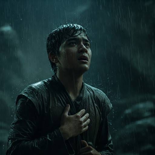 If you want to go fast: Tano in a dark, rainy scene, soaked and huddled in a cave