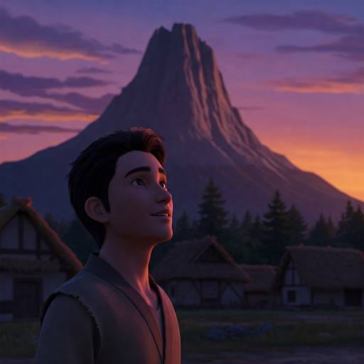 If you want to go fast: Tano standing outside his village, looking up at the towering Mount