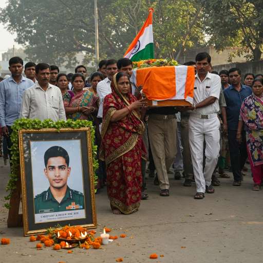 A solemn funeral procession in a quiet Indian village