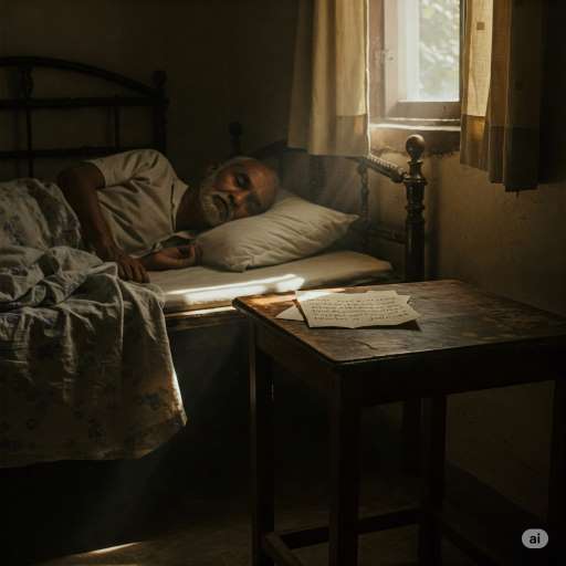 Arun lies peacefully in bed