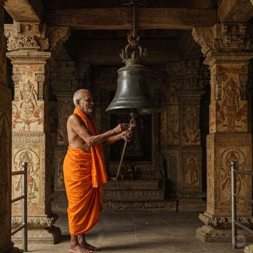 You are here to enable the divine purpose: Arun pulling the rope of bronze bell
