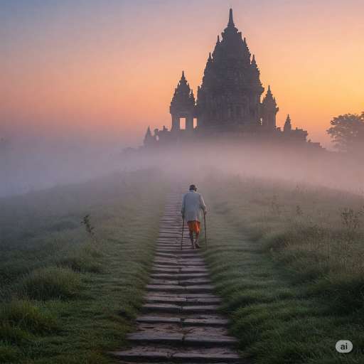 You are here to enable the divine purpose: Arun walks toward an ancient stone temple