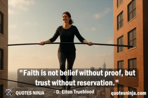 A tightrope walker crossing between two buildings