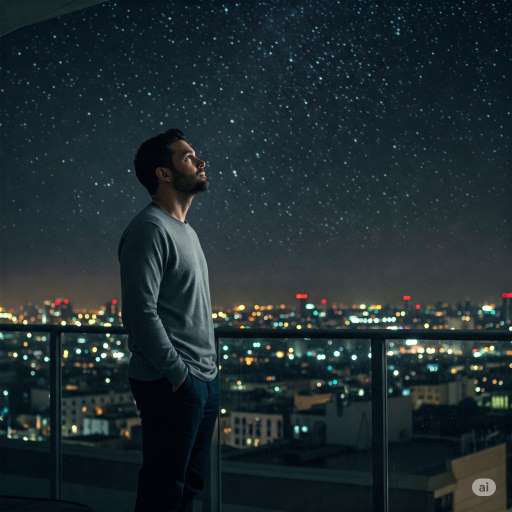 Noah gazing up at a clear sky full of stars