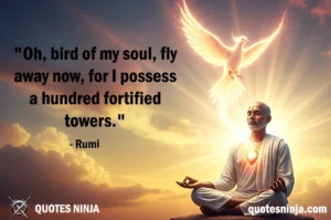 A bird made of light or fire flying from the chest or heart of a meditating figure