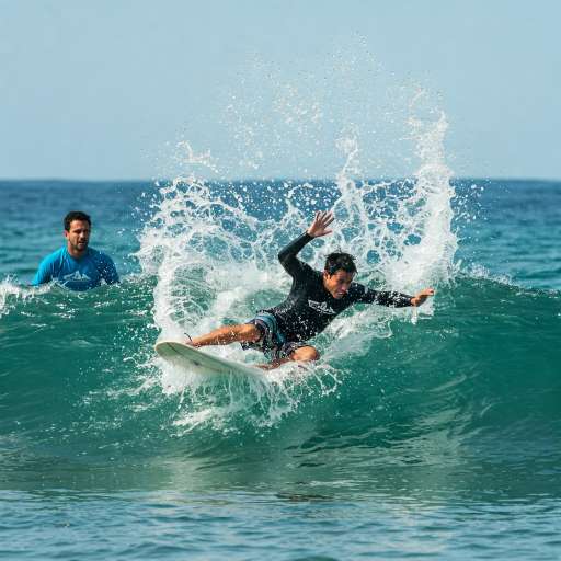 Sam tumbles off a surfboard mid-wave