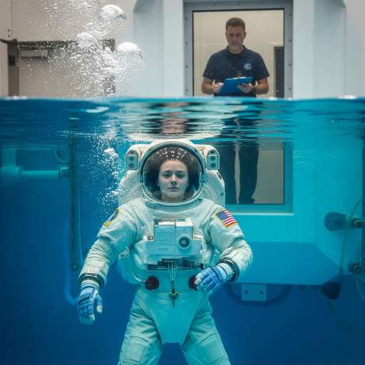 Talia in a NASA training facility, submerged in a giant water tank