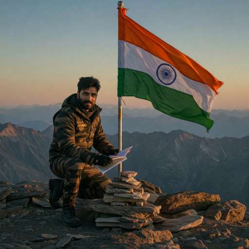 The Indian Tricolor is hoisted atop Point 4875