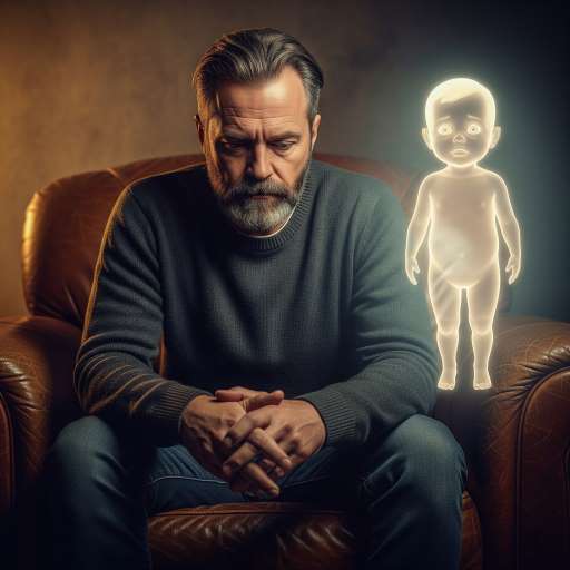 The man sitting quietly with a glowing figure of a small child