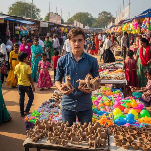 Through perseverance: Aarav, holding his clay horses in a bustling village fair