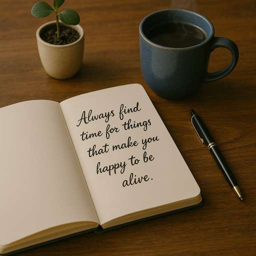 An open journal on a wooden table