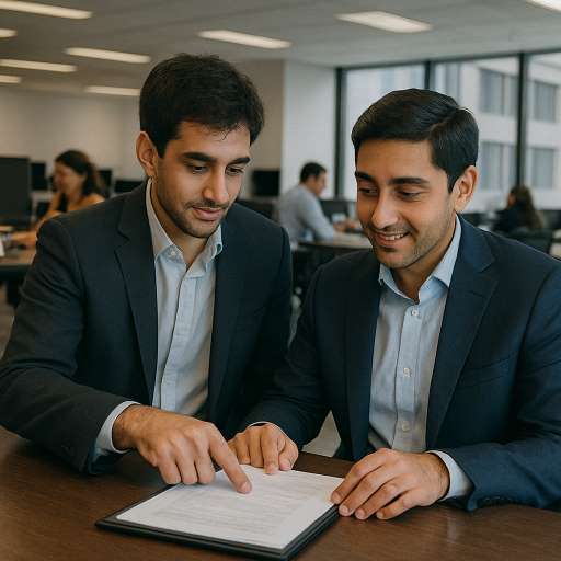 Arjun and Rishi are reviewing documents together