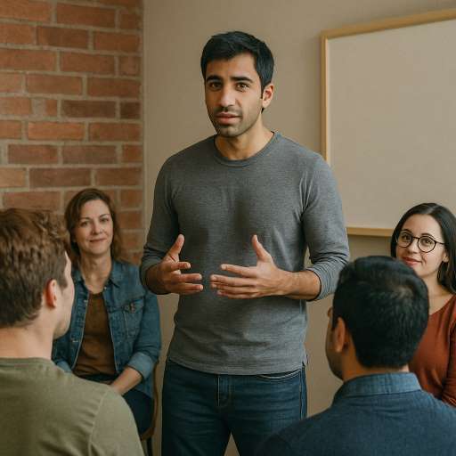 Arjun standing in front of a small group