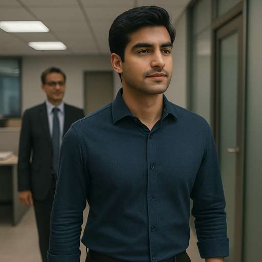 Arjun walking through the same office