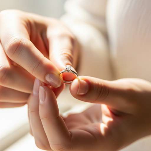 I love you more than I have: Close-Up of Hands Holding a Simple Engagement Ring