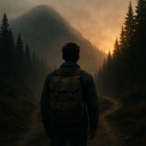 Discipline is not about showing your strength: Elias standing at the base of a misty mountain trail
