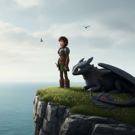 A real friend is one who walks in: Hiccup and toothless stands on a cliff overlooking the vast sea