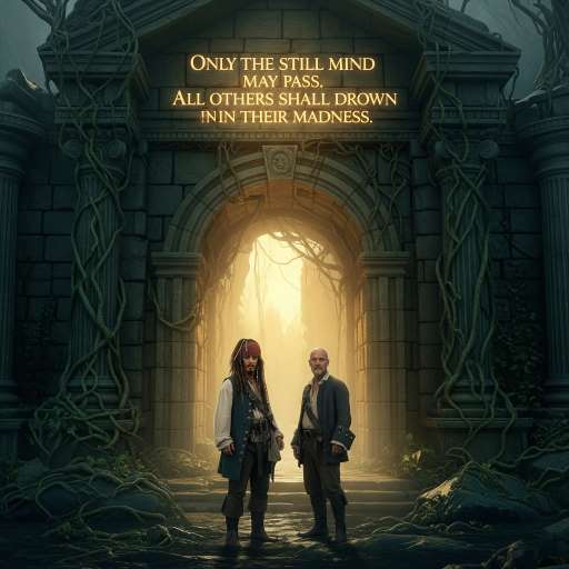 The problem is not the problem: Jack and Gibbs stand at the entrance of a half-submerged stone temple