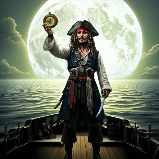 Jack raising his arm with the cursed compass in his hand