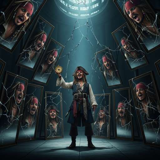 Jack stands in the center of a dark chamber filled with mirrors