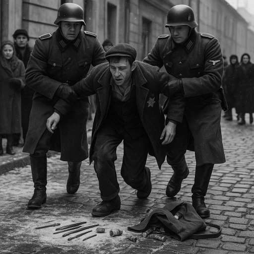 Art is the mirror of the world: Jakub is dragged through a cobbled street by Nazi soldiers