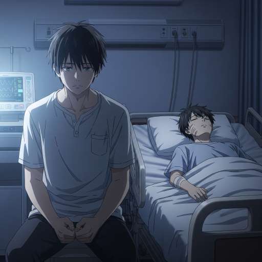 The successful warrior is the average man: Kaito sitting beside his injured brother Haru in the hospital