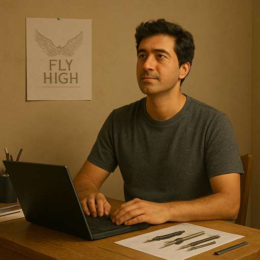 Kunal in a modest room, seated at a desk with an open laptop