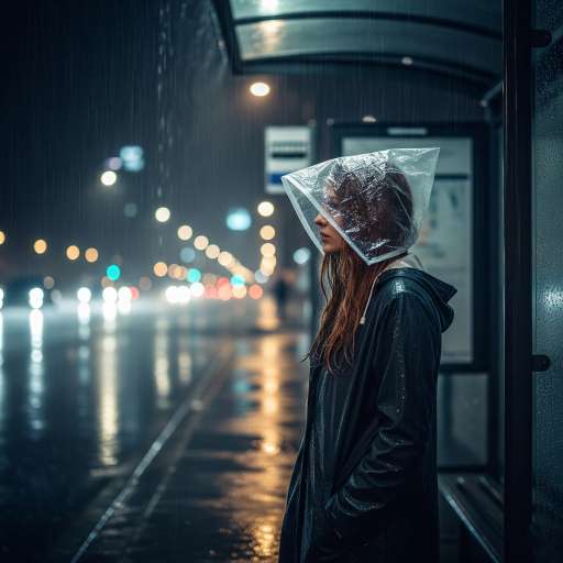 If everything around seems dark: Mia stands under a small shelter at a bus stop