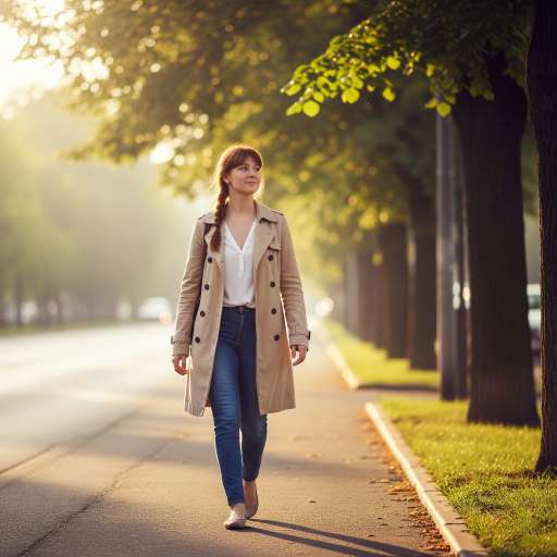 Mia walking to office