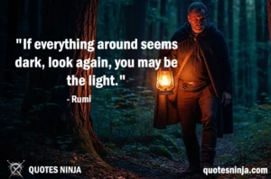 A man with lantern in the dark forest