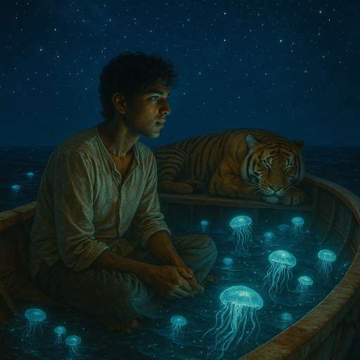 Focus on your target: The life boat , surrounded by glowing jellyfish