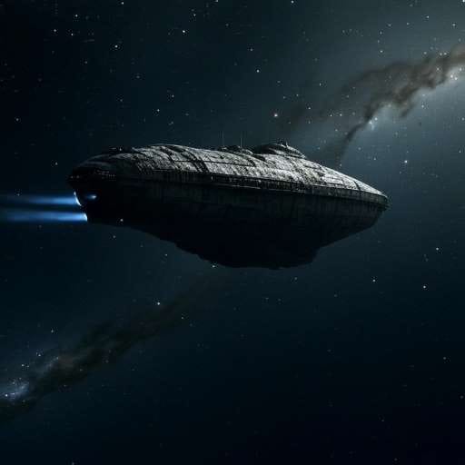 A wide shot of the Ark floating through a quiet, star-filled galaxy