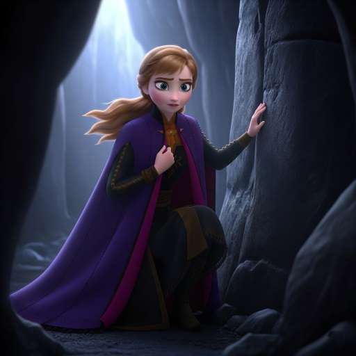 When one can see no future: Anna rising to her feet, backlit by a soft light coming from the cave’s exit
