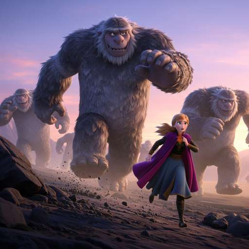 Anna running across a rocky terrain, from massive Earth Giants