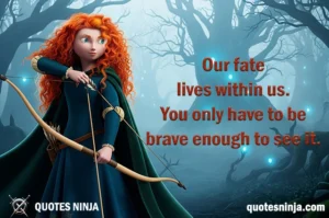 Merida ready to shoot with her bow and arrows in an dark forest.